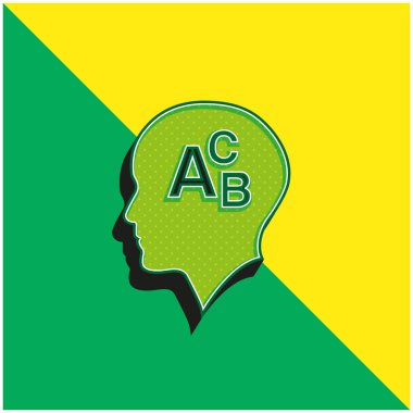 Bald Head With Alphabet Letters ABC Green and yellow modern 3d vector icon logo