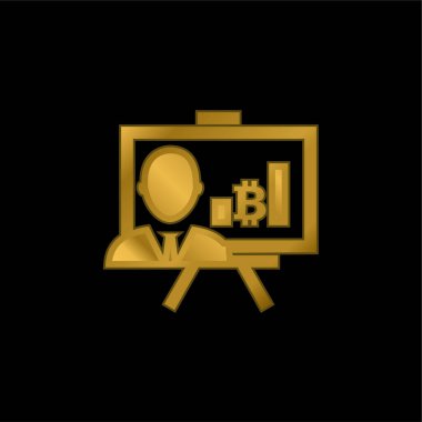 Bitcoin Presentation With Graphs And Reporter gold plated metalic icon or logo vector