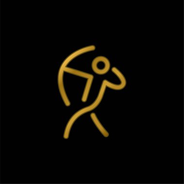 Archer Stick Man With An Arch gold plated metalic icon or logo vector
