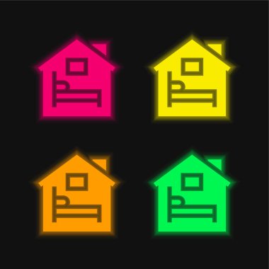 Accommodation four color glowing neon vector icon