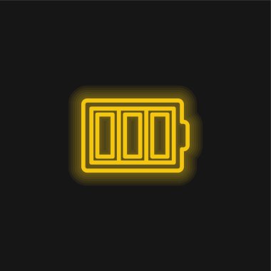 Battery Thin Outline Symbol In A Circle yellow glowing neon icon