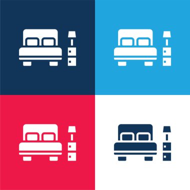 Yatak odası mavi ve kırmızı dört renk minimal simge seti