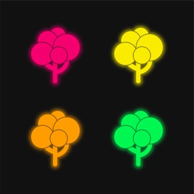 Black Tree Shape With Balls Foliage four color glowing neon vector icon