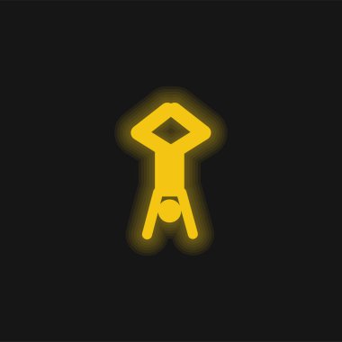 Acrobat Posture Silhouette With Head Down And Legs Up yellow glowing neon icon