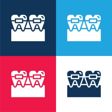 Diş telleri mavi ve kırmızı dört renk minimal simge kümesi