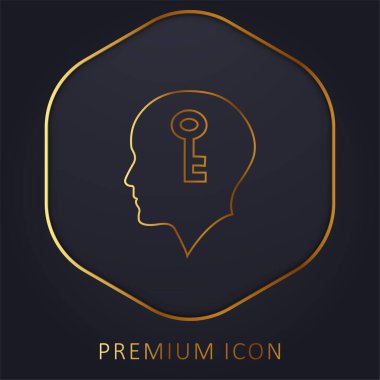 Bald Head With A Key Inside golden line premium logo or icon