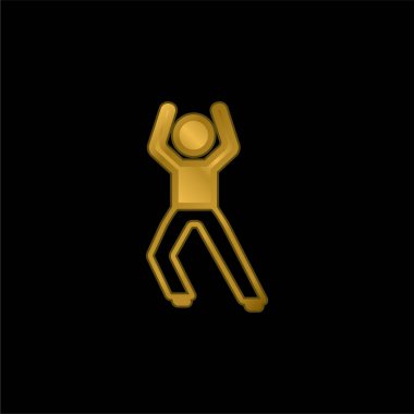Boy Standing Up Stretching Leg gold plated metalic icon or logo vector