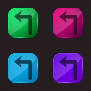 Arrow Of Large Size Turning To The Left four color glass button icon