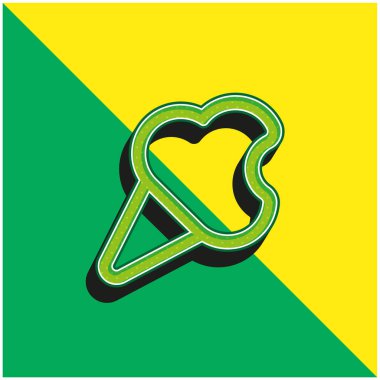 Bitten Ice Cream Cone Outline Green and yellow modern 3d vector icon logo