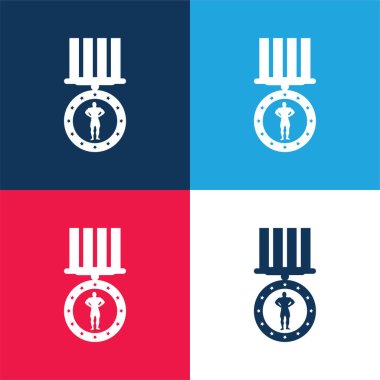 Bodybuilding Medal Variant blue and red four color minimal icon set clipart
