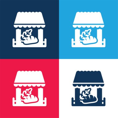 Bakery Store blue and red four color minimal icon set