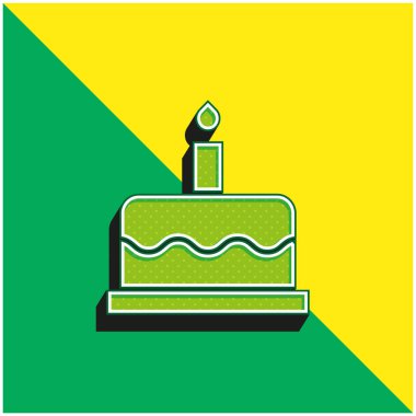 Doğum günü Keki Yeşil ve Sarı 3D vektör simgesi