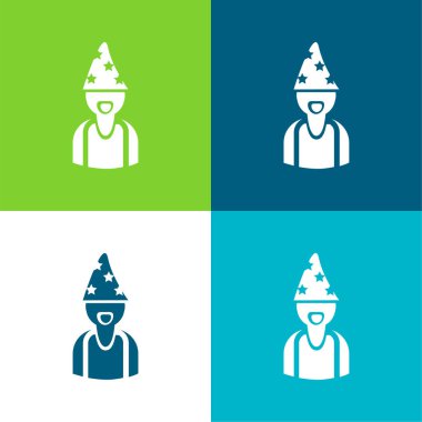 Astrologer Wearing Hat With Stars Flat four color minimal icon set clipart