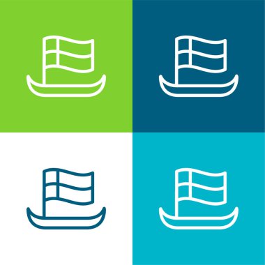 Bayrak Taslaklı Tekne Düz Düz 4 renk simgesi seti