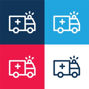 Ambulance blue and red four color minimal icon set clipart