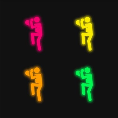 Beyzbol oyuncusu dört renk parlayan neon vektör simgesi