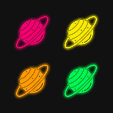 Astronomi dört renk parlayan neon vektör simgesi