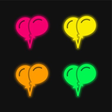 Dört renkli balonlar parlayan neon vektör simgesi