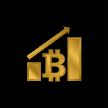 Bitcoin Grafiği Yukarı Ok ile altın kaplama metalik simge veya logo vektörü