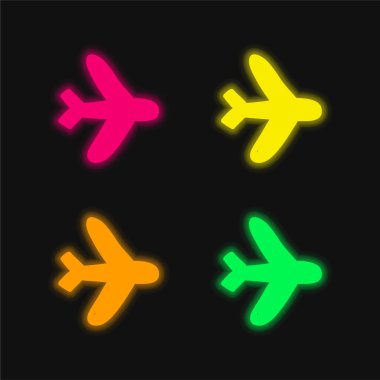 Uçak Modu dört renk parlayan neon vektör simgesi