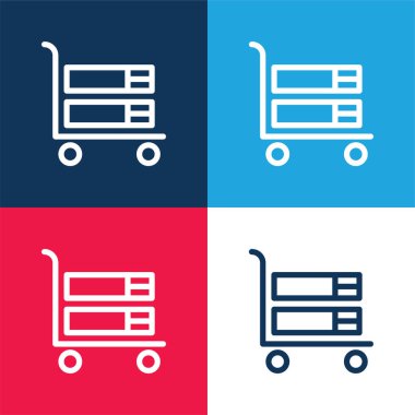 Büyük araba mavi ve kırmızı dört renk minimal simge kümesi