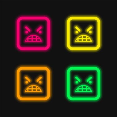 Öfke Duygu Karesi Yüzü 4 renkli neon vektör simgesi