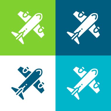 Airplane Flat four color minimal icon set clipart