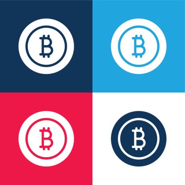 Bitcoin mavi ve kırmızı dört renk minimal simge kümesi