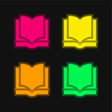 Kitap dört renk parlayan neon vektör simgesi