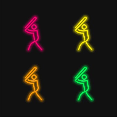 Beyzbol oyuncusu Çubuk Adam 'ı oynuyor. Parlak neon vektör simgesi