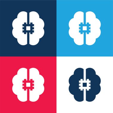 Yapay zeka mavi ve kırmızı dört renk minimal simgesi seti