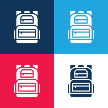 Sırt çantası mavi ve kırmızı dört renk minimal simgesi seti
