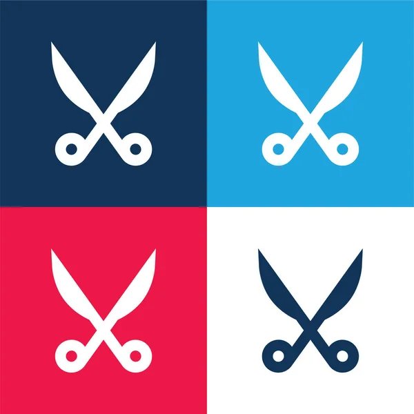 Baber Scissors Blue Red Four Color Minimal Icon Set — Stock Vector