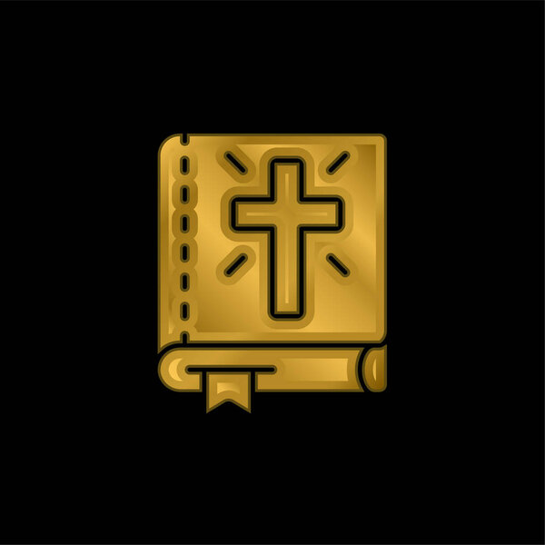 Bible gold plated metalic icon or logo vector