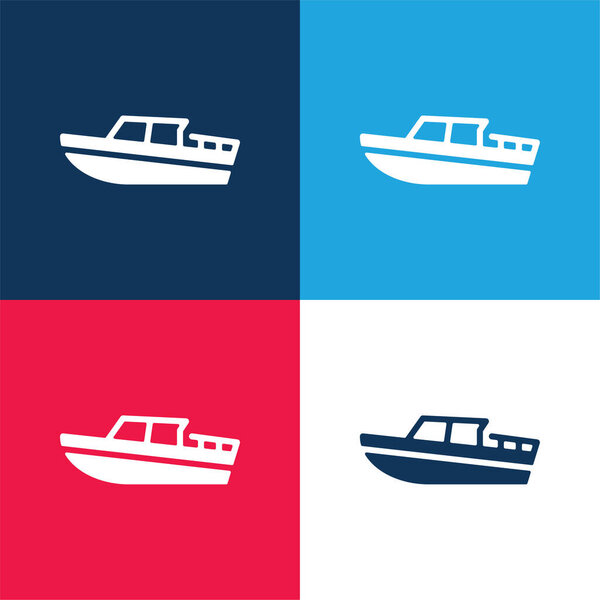 Boat blue and red four color minimal icon set