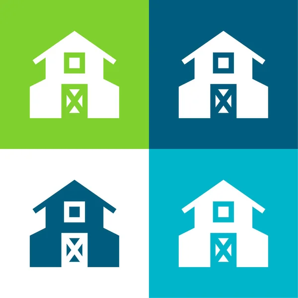 Barn Flat Four Color Minimal Icon Set — Stock Vector