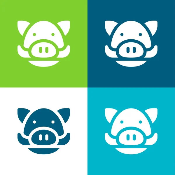 Boar Flat Four Color Minimal Icon Set — Wektor stockowy