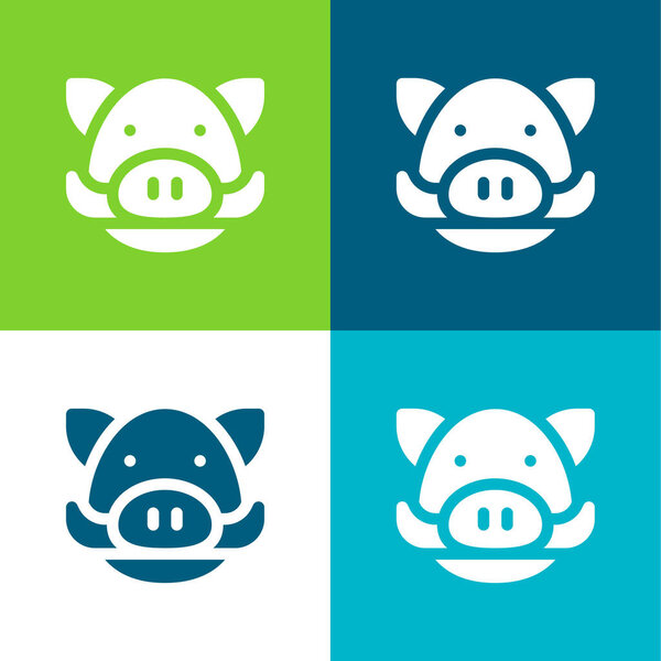 Boar Flat four color minimal icon set