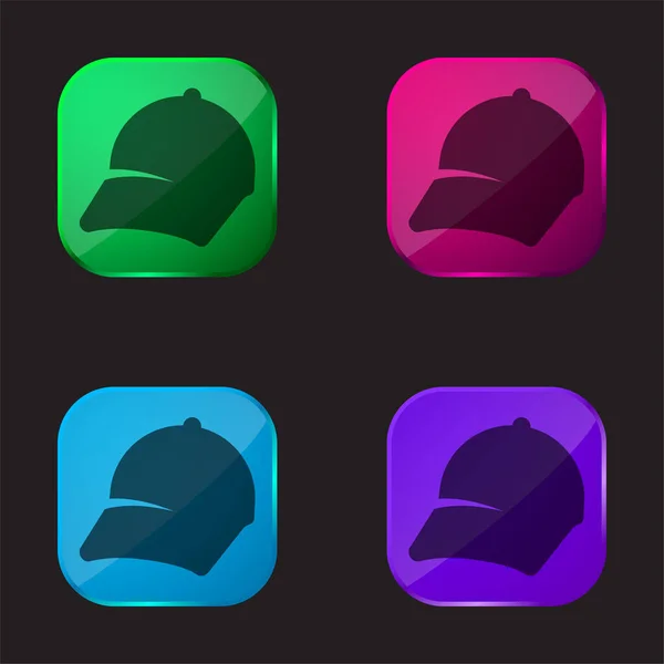 Gorra Béisbol Icono Botón Cristal Cuatro Colores — Vector de stock