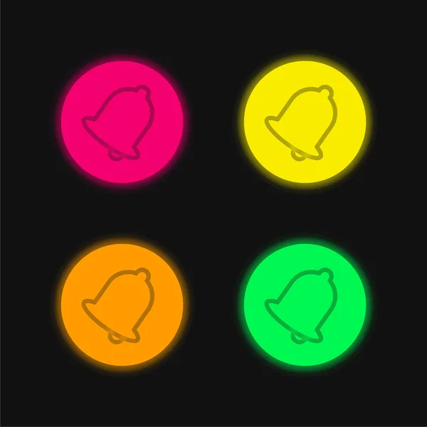 Campana Quattro Colori Luminosi Icona Vettoriale Neon — Vettoriale Stock