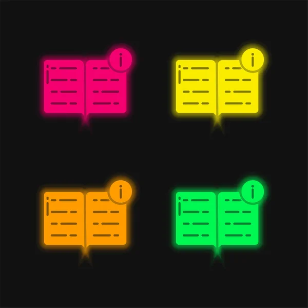 Boek Vier Kleuren Gloeiende Neon Vector Icoon — Stockvector