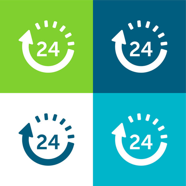 24 Hours Delivery Flat four color minimal icon set