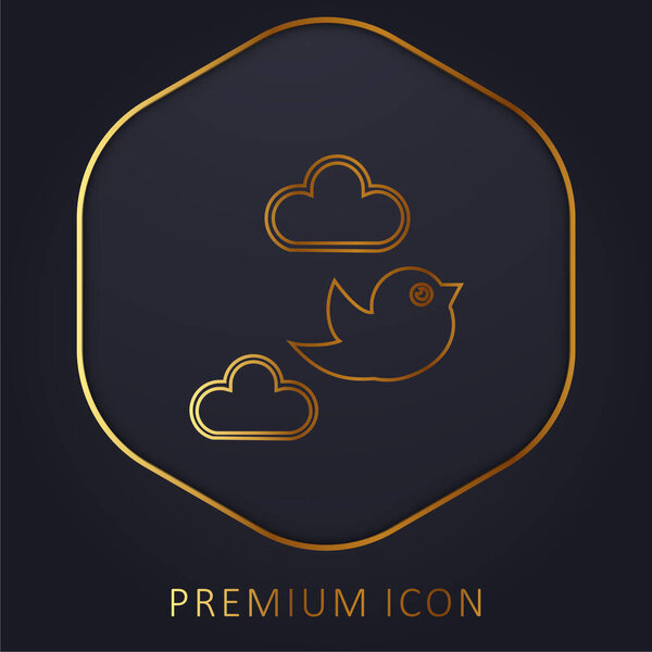 Bird Flying Between Clouds golden line premium logo or icon