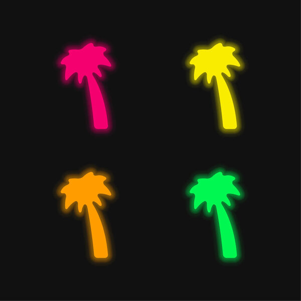 Black Palm Tree four color glowing neon vector icon