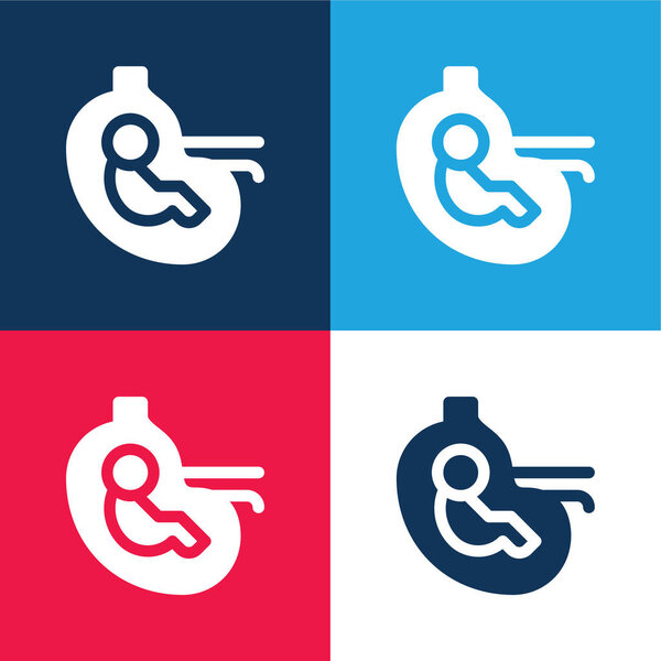 Baby blue and red four color minimal icon set