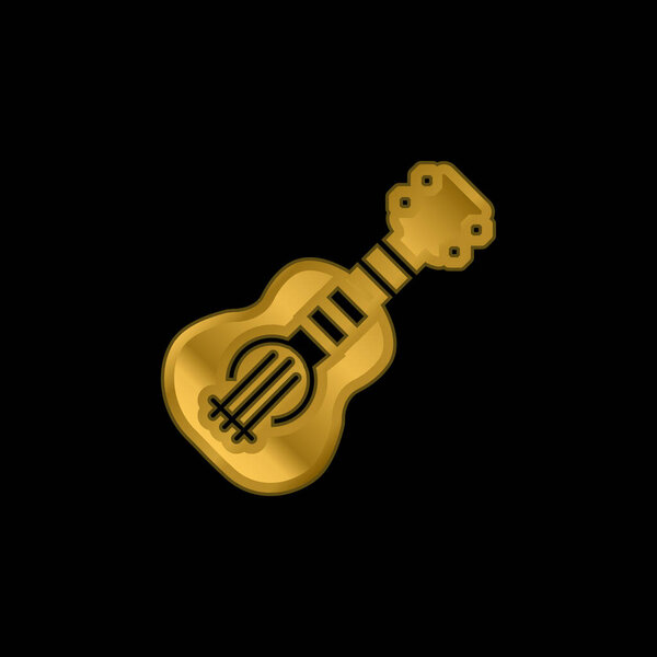 Позолоченная металлическая икона бас-гитары или вектор логотипа