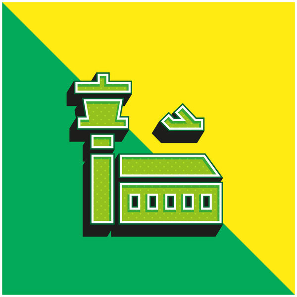 Аэропорт Зеленый и желтый современный трехмерный векторный логотип