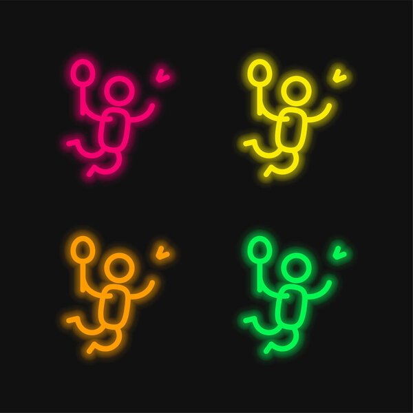 Badminton Player four color glowing neon vector icon