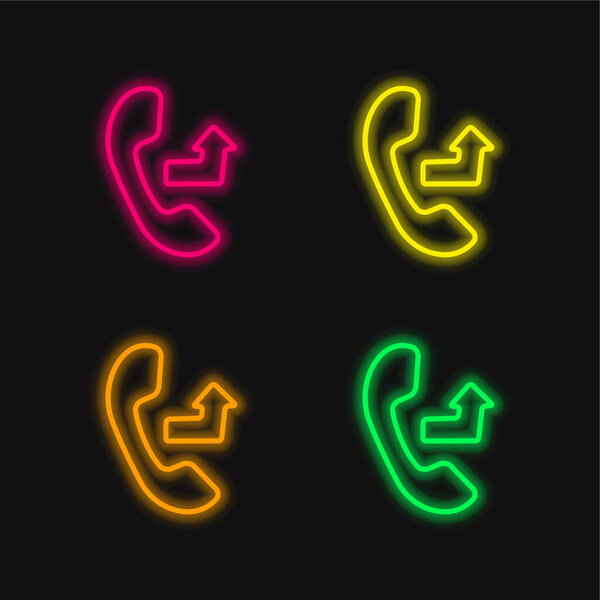 Auricular With An Outgoing Arrow Sign four color glowing neon vector icon