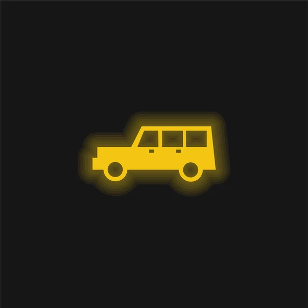 Geländewagen Gelb Leuchtendes Neon Symbol — Stockvektor